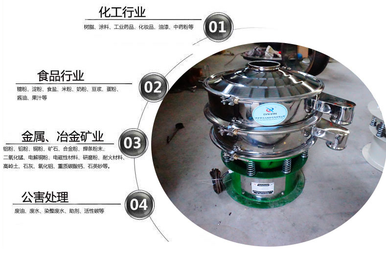 面粉振動(dòng)篩粉機(jī)適用于化工，食品，金屬、冶金，公害處理等行業(yè)