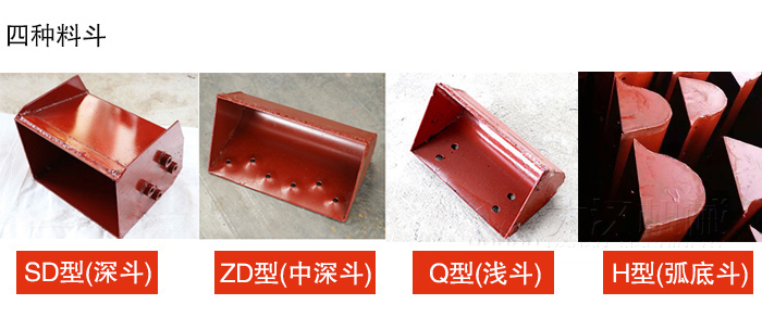 四種料斗Q型(淺斗)、H型(弧底斗)、ZD型(中深斗)SD型(深斗)展示圖